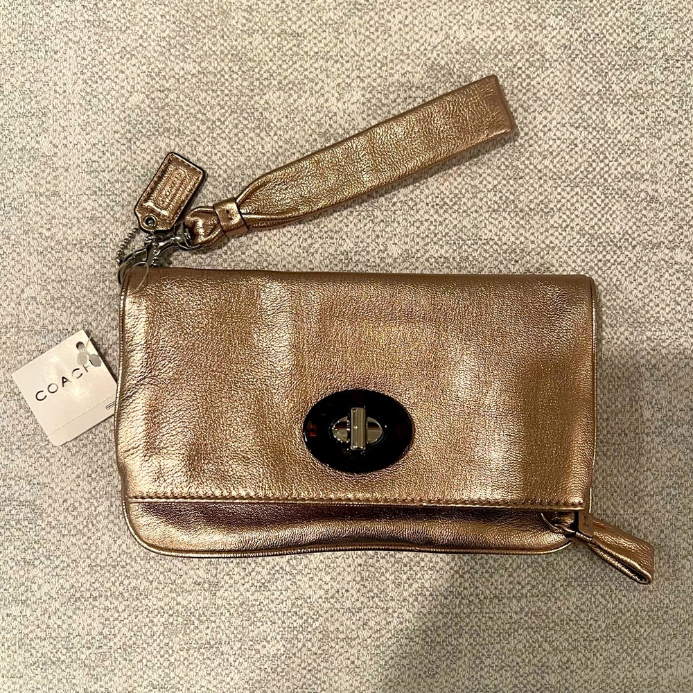 COACH Gold Leather Foldover Clutch Or Wristlet 42179